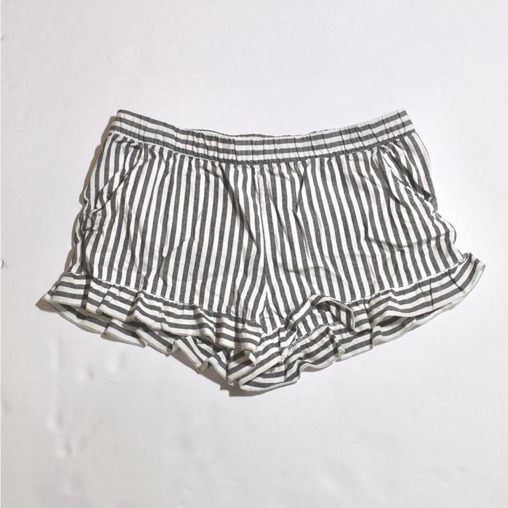 Black and White Striped Ruffle Hem Women's Shorts